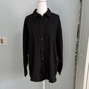 32 Degrees Black Button-Up Oversize Cotton Blouse